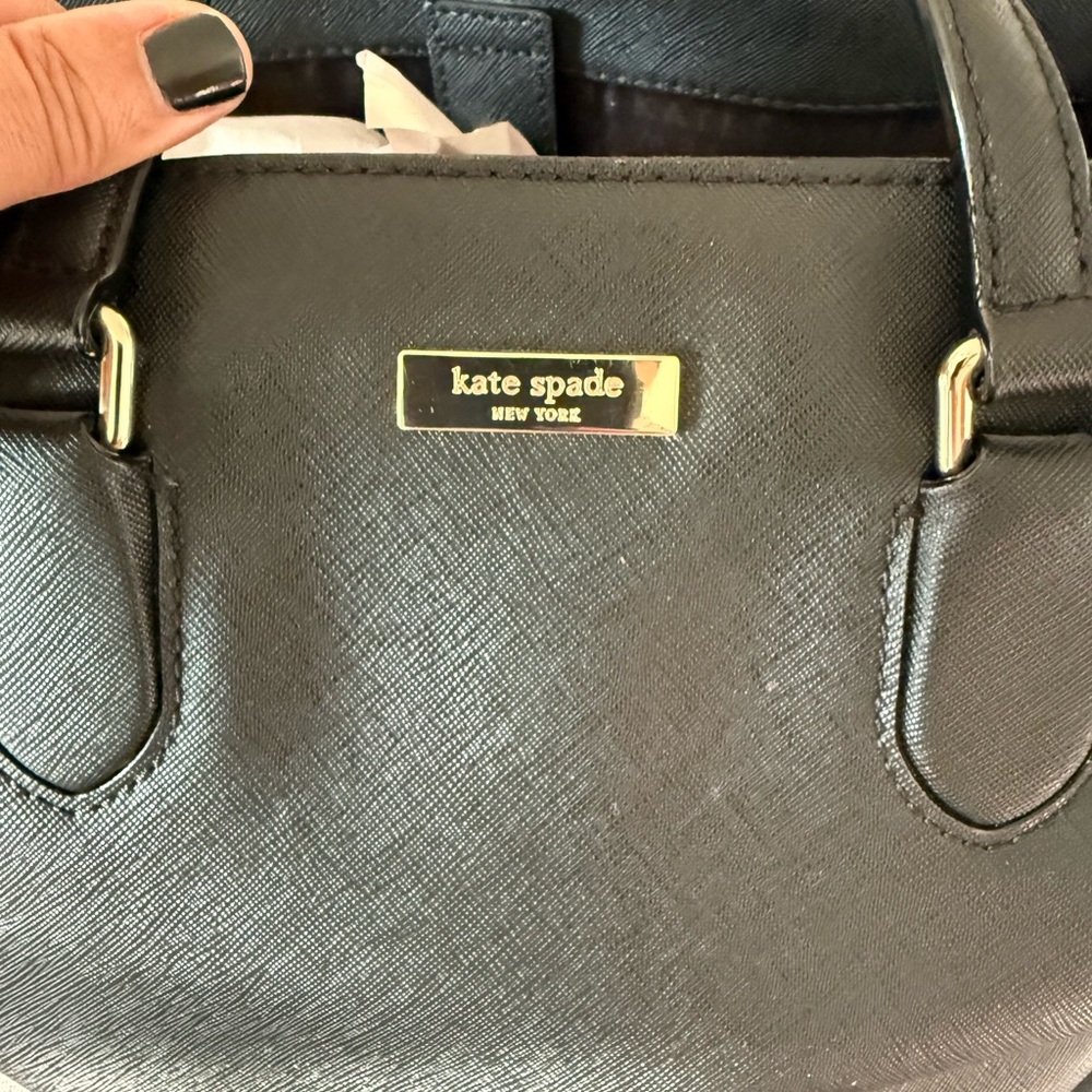 Kate Spade Black Leather Top handle tote /  crossbody - Laurel Way Evangeline - Picture 7 of 9